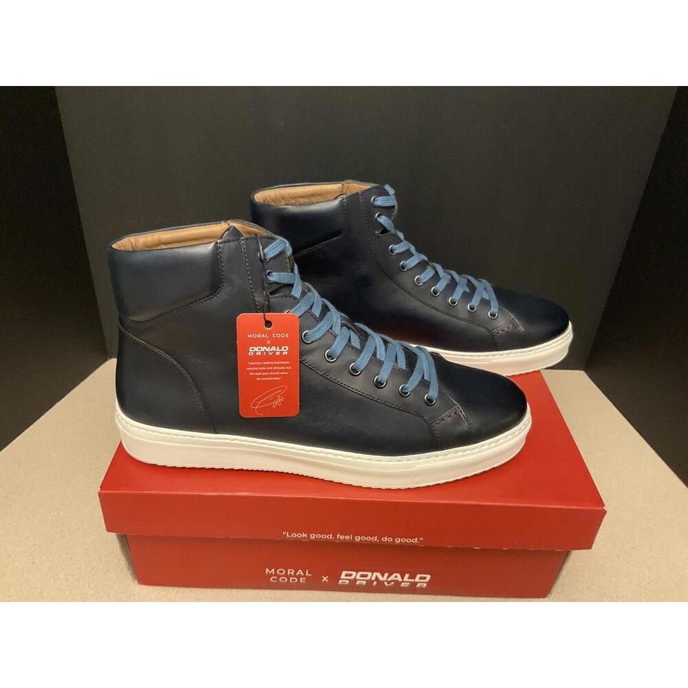 New! Mens Moral Code Donald Driver Thrive Navy High-Top Sneakers. Size 10.5M.
